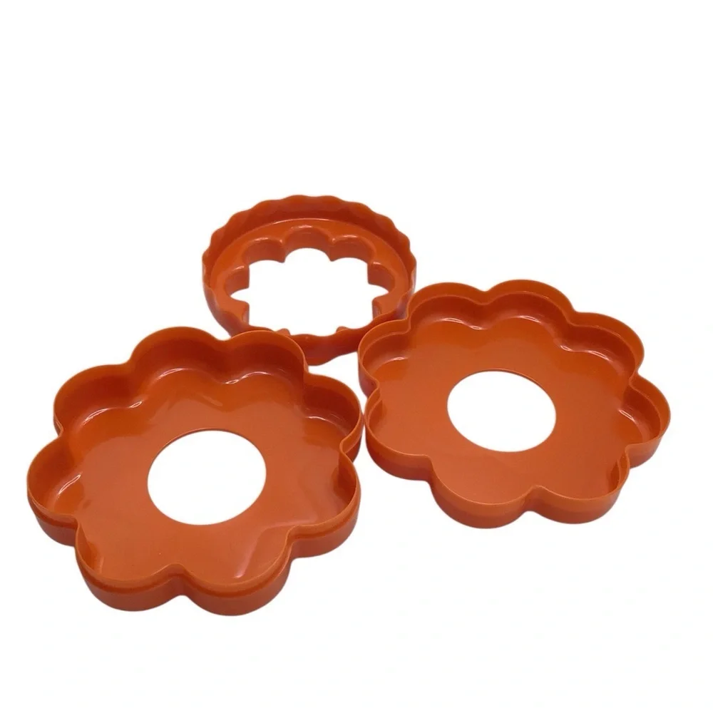 Vintage Tupperware Orange Nesting Cookie Cutters Set of 3 Flower Shapes